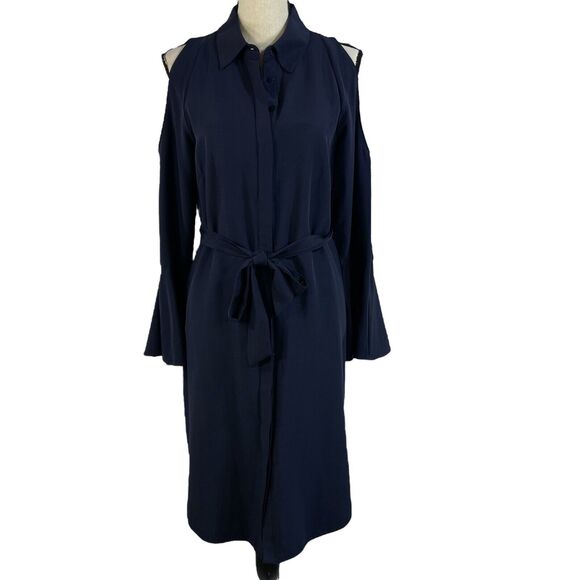 Antonio Melani SZ 8 Shiloh Shirt Dress Bell Sleeve Button-Up Cold Shoulder Blue - Picture 1 of 9